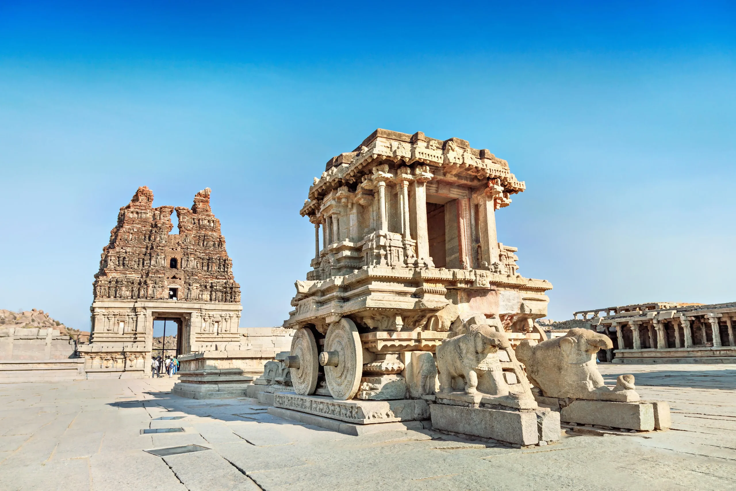 Vittala Temple, renowned for its stone chariot and musical pillars, exemplifying Dravidian architecture.