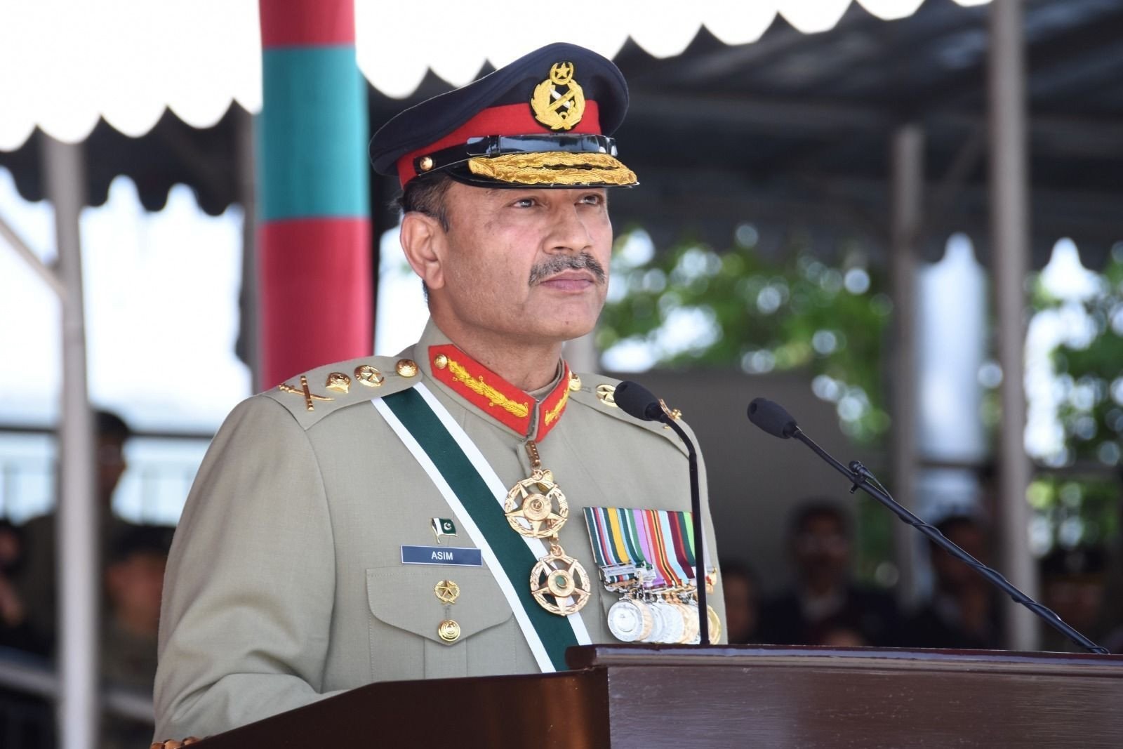 Pakistan's Chief of Army Staff Asim Munir delivering a speech on the Kashmir issue