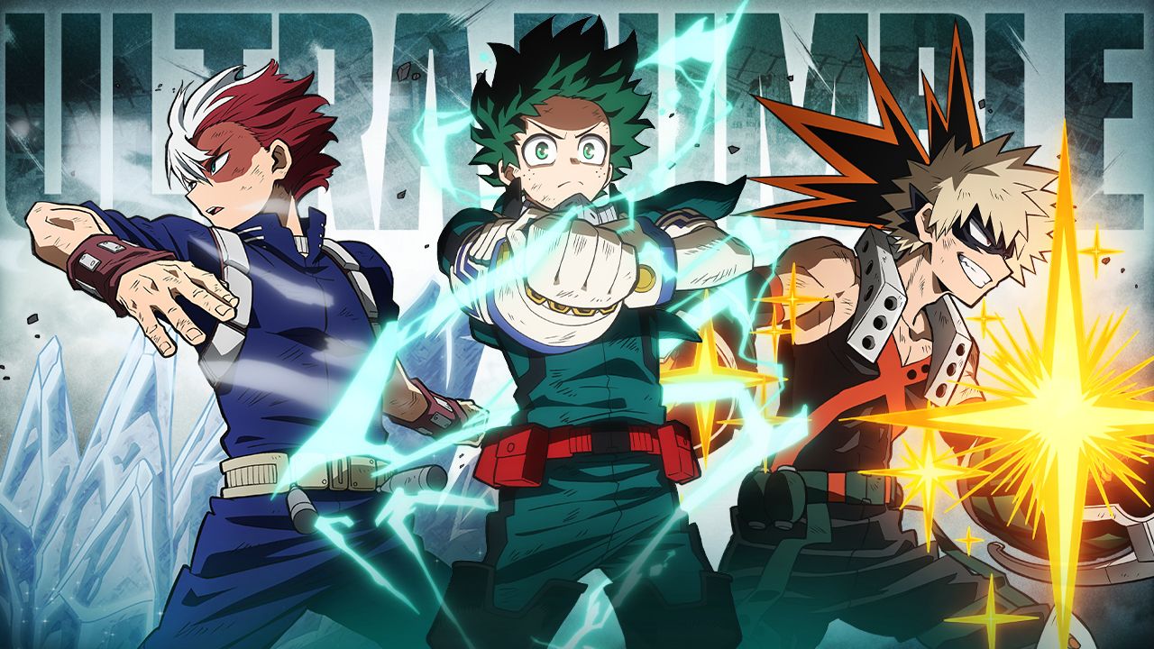 Class 1-A students from My Hero Academia standing together, ready to face challenges